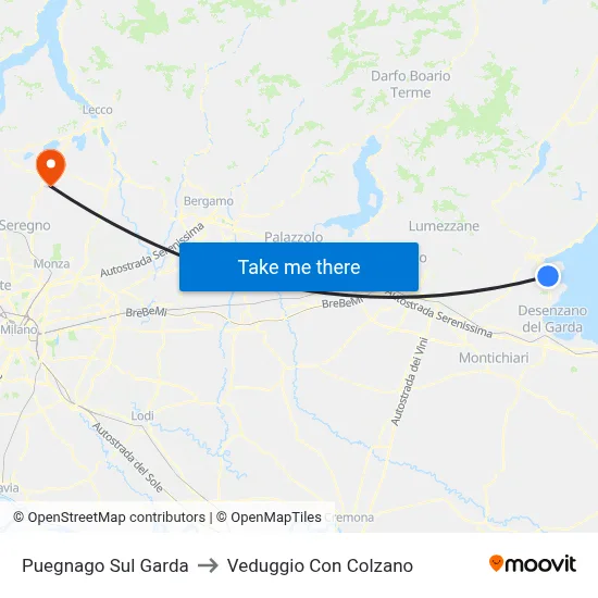 Puegnago sul Garda to Veduggio con Colzano map