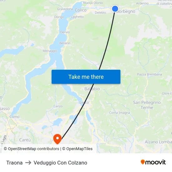 Traona to Veduggio con Colzano map