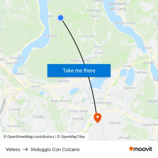 Veleso to Veduggio Con Colzano map