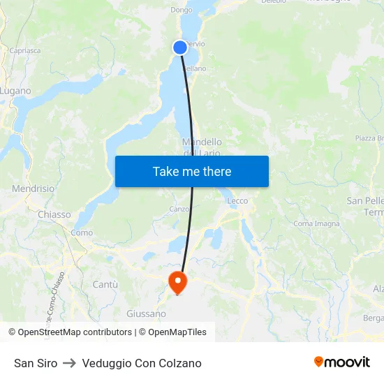 San Siro to Veduggio Con Colzano map
