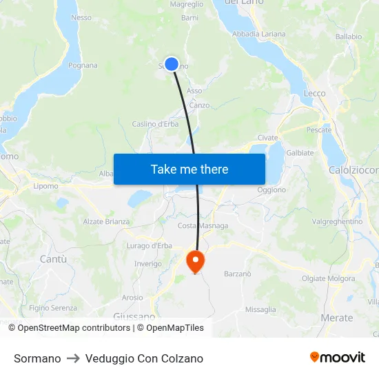 Sormano to Veduggio Con Colzano map