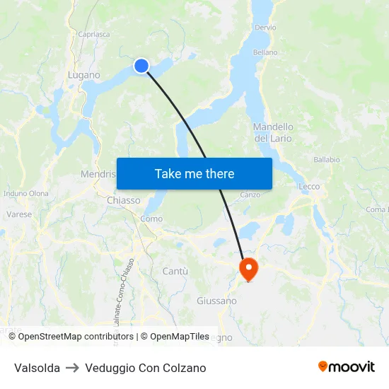 Valsolda to Veduggio con Colzano map