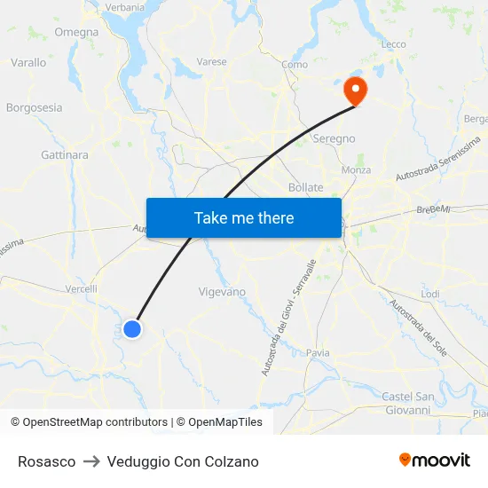 Rosasco to Veduggio Con Colzano map