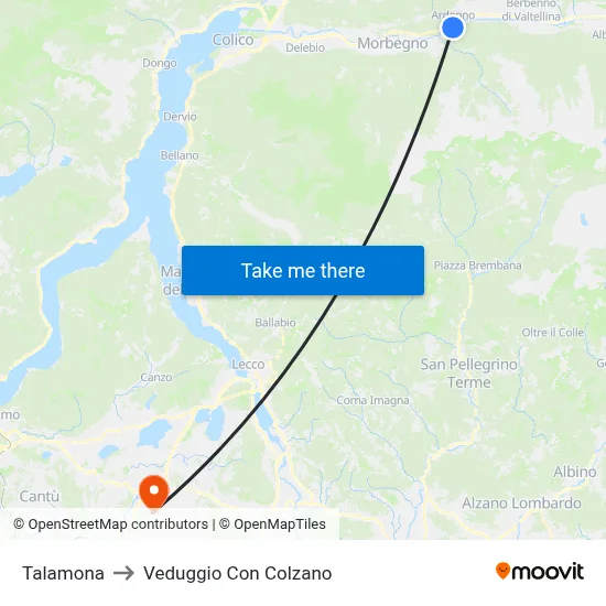 Talamona to Veduggio con Colzano map