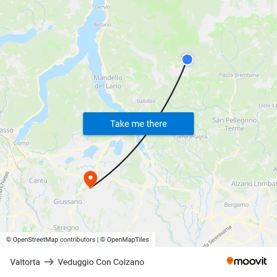 Valtorta to Veduggio con Colzano map