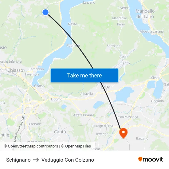 Schignano to Veduggio Con Colzano map