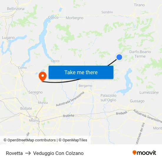 Rovetta to Veduggio Con Colzano map
