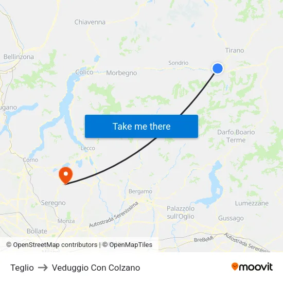Teglio to Veduggio Con Colzano map
