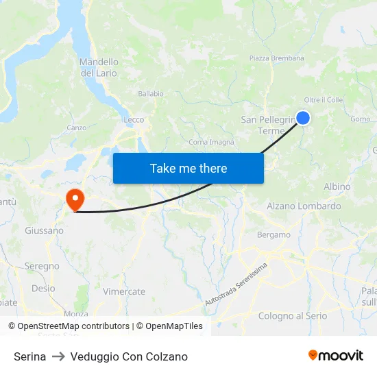 Serina to Veduggio Con Colzano map