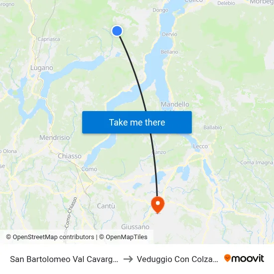 San Bartolomeo Val Cavargna to Veduggio Con Colzano map