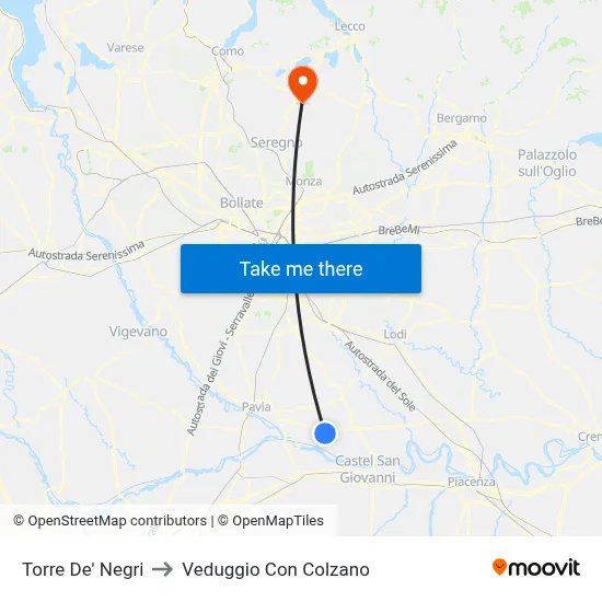 Torre De' Negri to Veduggio con Colzano map