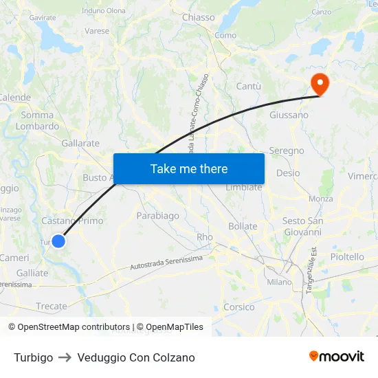 Turbigo to Veduggio Con Colzano map