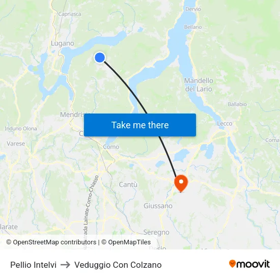 Pellio Intelvi to Veduggio Con Colzano map