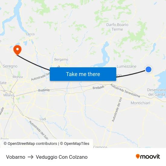 Vobarno to Veduggio Con Colzano map