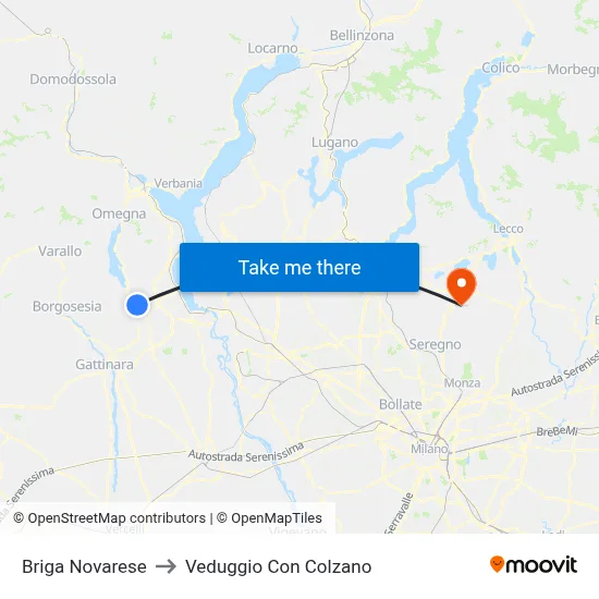Briga Novarese to Veduggio Con Colzano map
