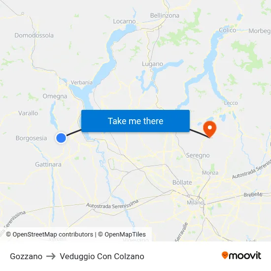 Gozzano to Veduggio con Colzano map