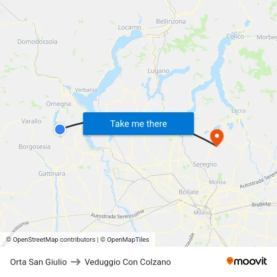 Orta San Giulio to Veduggio Con Colzano map