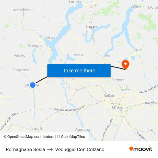 Romagnano Sesia to Veduggio Con Colzano map