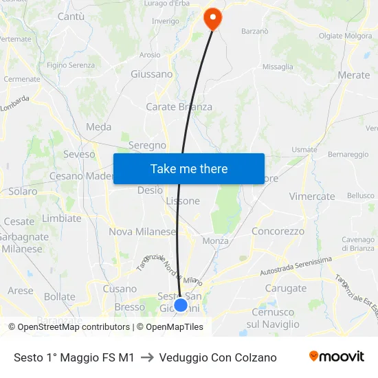 Sesto 1° Maggio FS M1 to Veduggio Con Colzano map