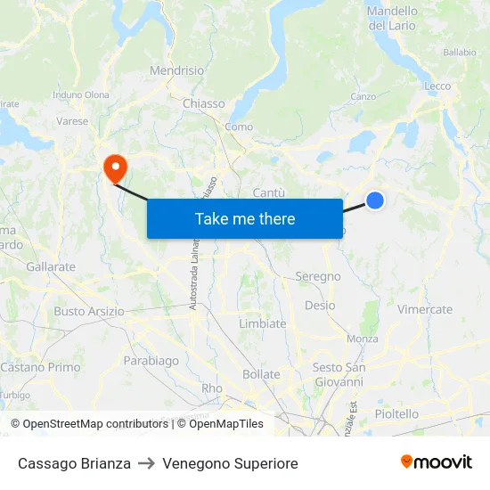 Cassago Brianza to Venegono Superiore map