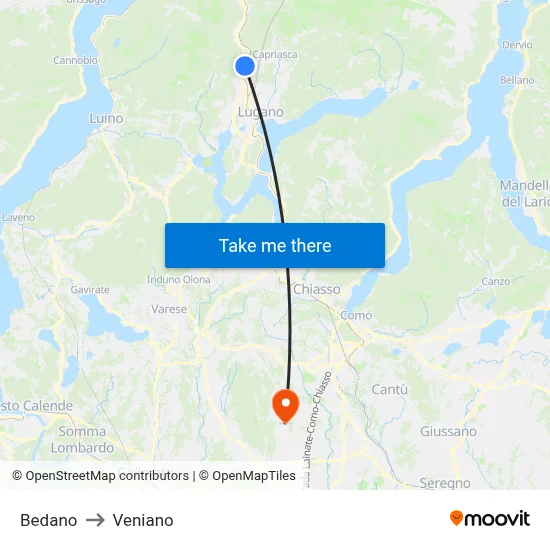 Bedano to Veniano map