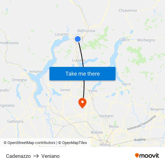 Cadenazzo to Veniano map