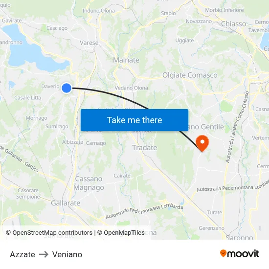 Azzate to Veniano map