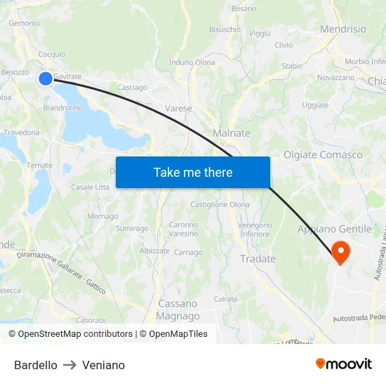 Bardello to Veniano map