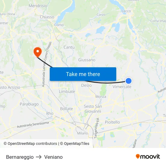 Bernareggio to Veniano map