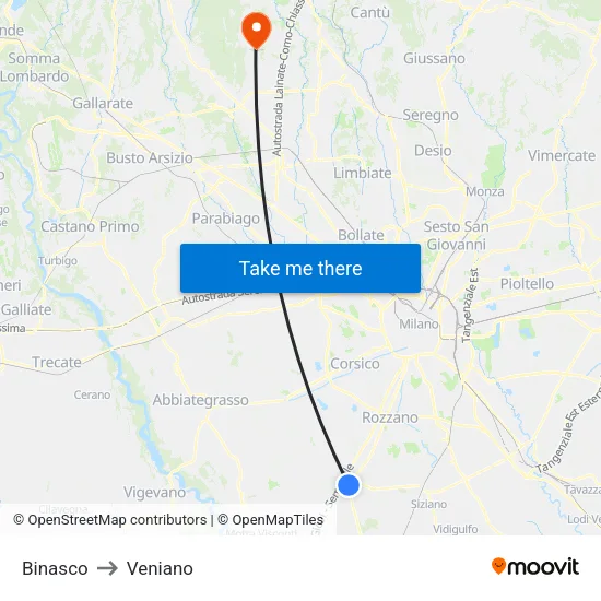 Binasco to Veniano map