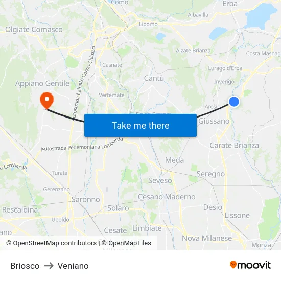 Briosco to Veniano map