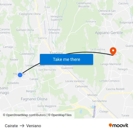 Cairate to Veniano map