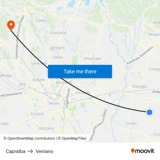 Capralba to Veniano map