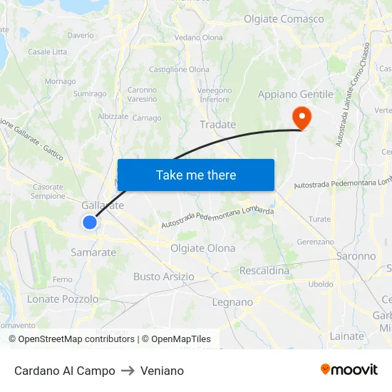 Cardano al Campo to Veniano map