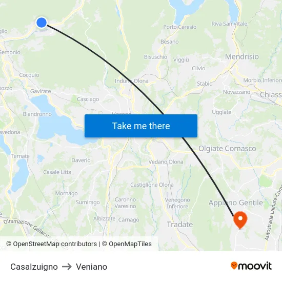 Casalzuigno to Veniano map