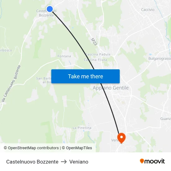Castelnuovo Bozzente to Veniano map