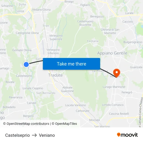 Castelseprio to Veniano map