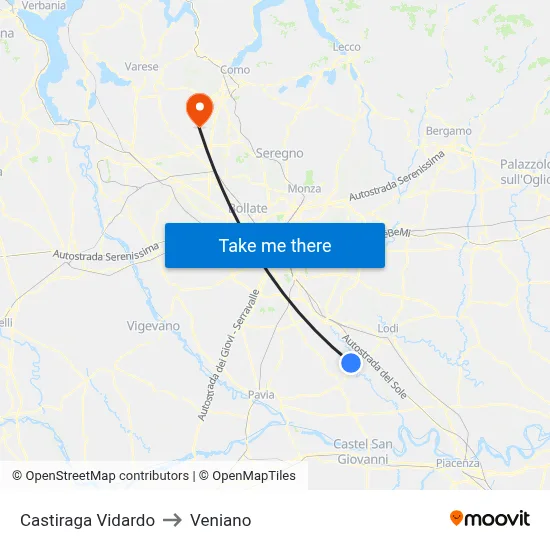 Castiraga Vidardo to Veniano map