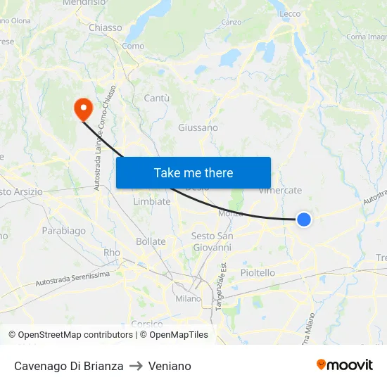 Cavenago Di Brianza to Veniano map