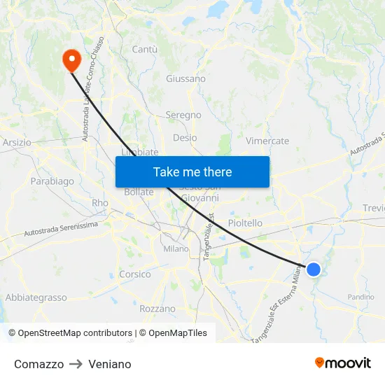 Comazzo to Veniano map