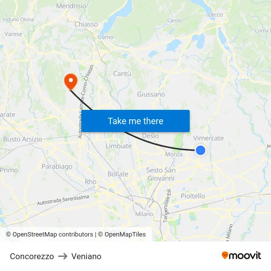 Concorezzo to Veniano map