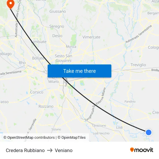 Credera Rubbiano to Veniano map