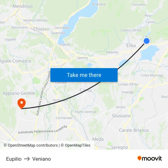 Eupilio to Veniano map