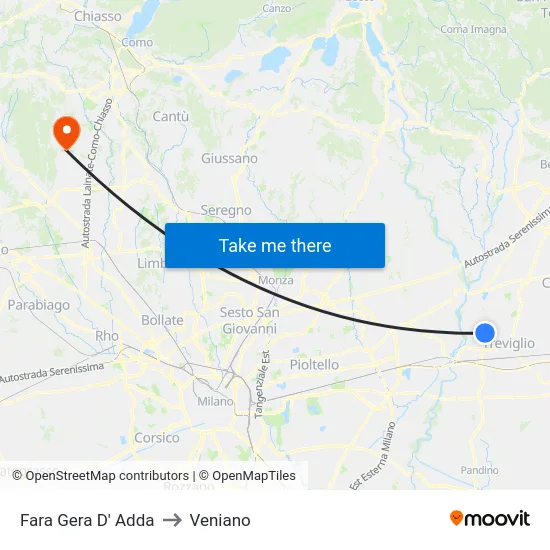 Fara Gera D' Adda to Veniano map