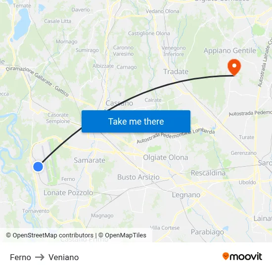 Ferno to Veniano map