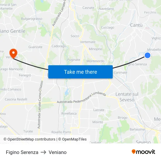 Figino Serenza to Veniano map