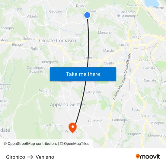 Gironico to Veniano map