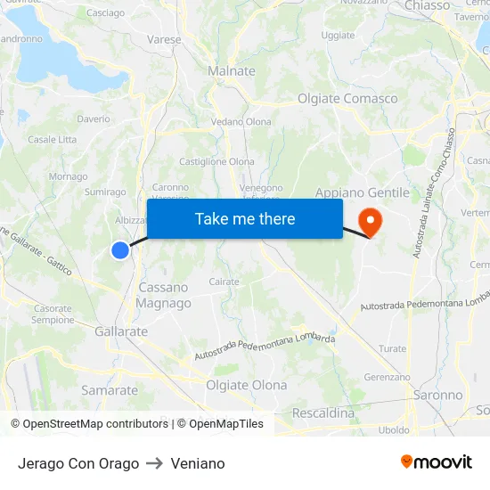 Jerago con Orago to Veniano map