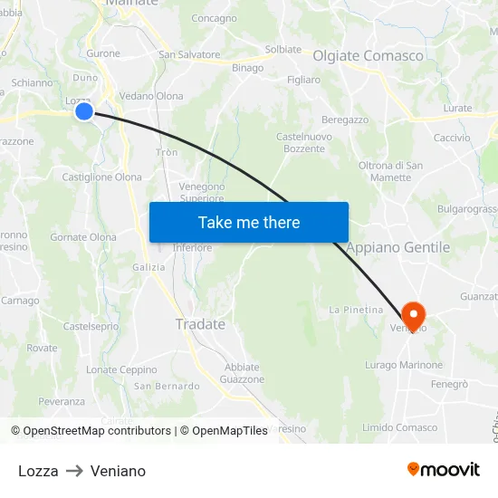 Lozza to Veniano map