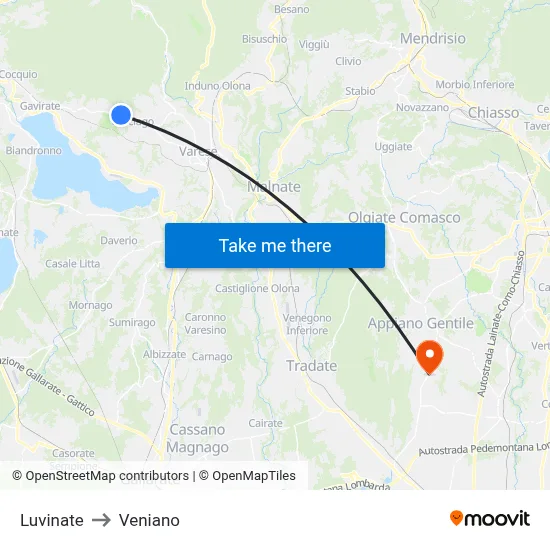 Luvinate to Veniano map